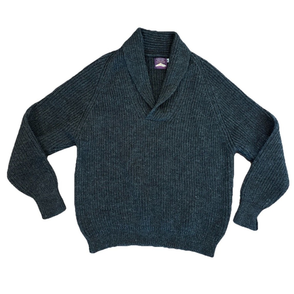 Northern Watters Knitwear 100% Wool Shawl Collar Sweater Grey Sz 46 XL MSRP $275